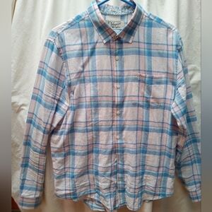 Original Penguin Light Blue and Pink Plaid Shirt Heritage Slim Fit Large